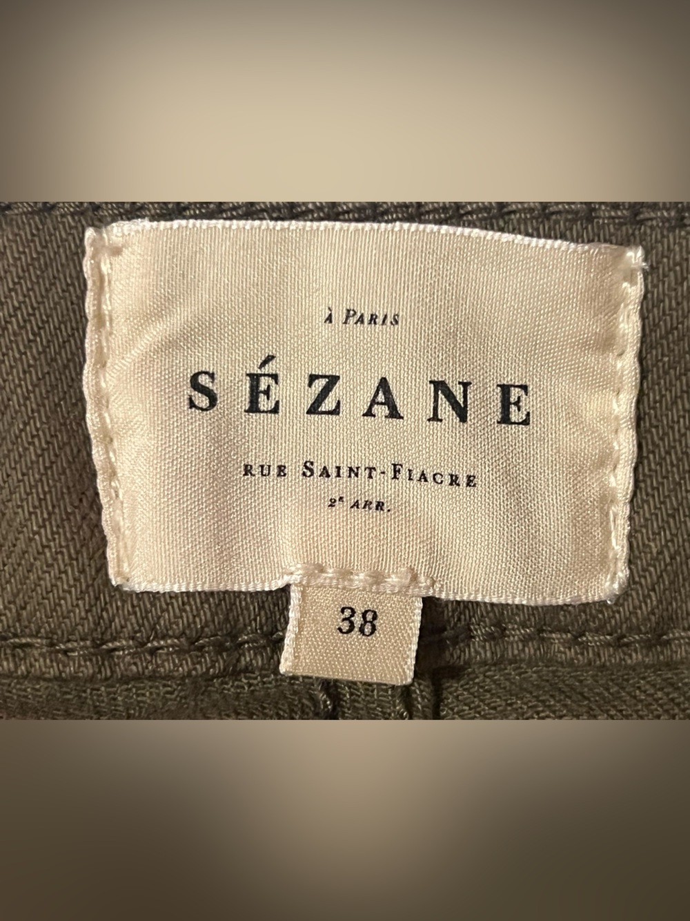 Sezane manu trousers olive green straight leg cropped pants size 38 or 6 USA - Picture 12 of 14